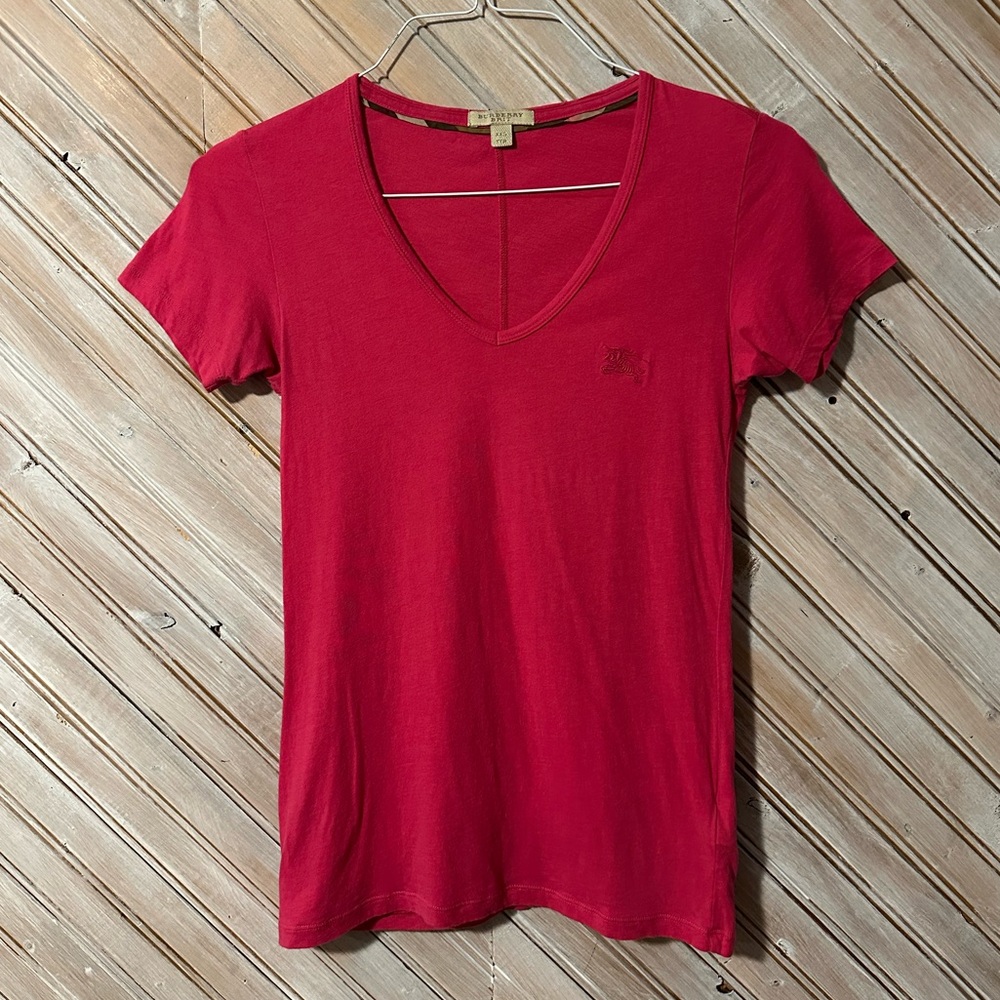 Burberry Brit Hot Pink Bright V Neck Short Sleeve Tee Shirt Designer Brand Pop